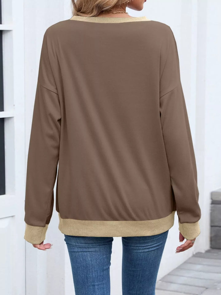 Contrast Trim Long Sleeve Sweatshirt