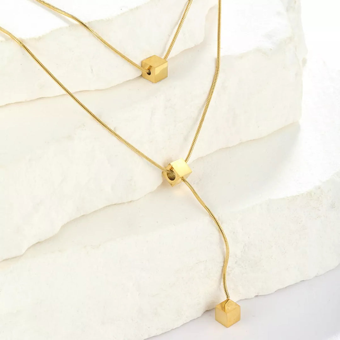 18K Gold-Plated Double Layered Geometric Necklace