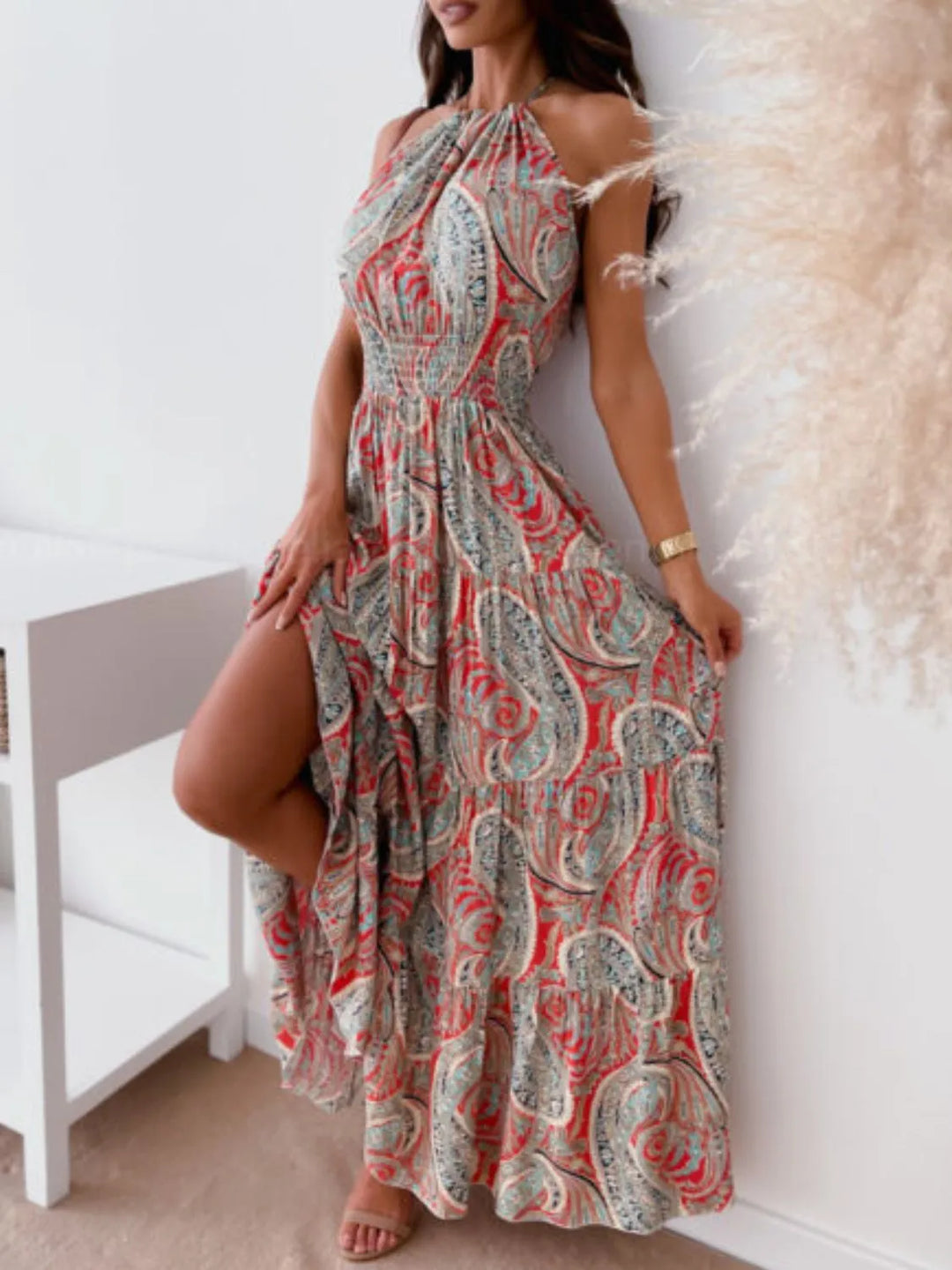 Printed Halter Neck Maxi Dress