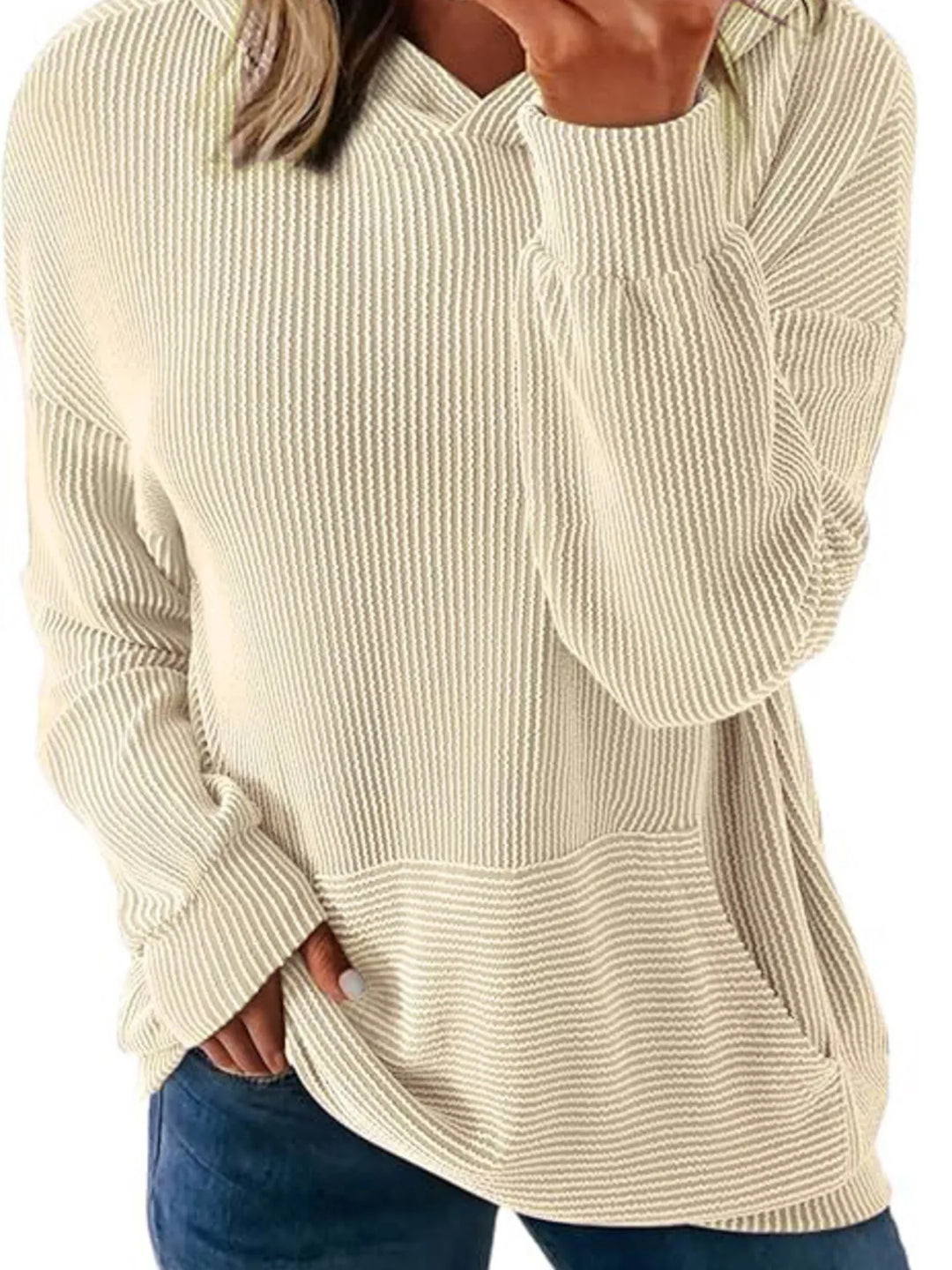 Ribbed Oversized Hoodie Sweatshirt with Pocket