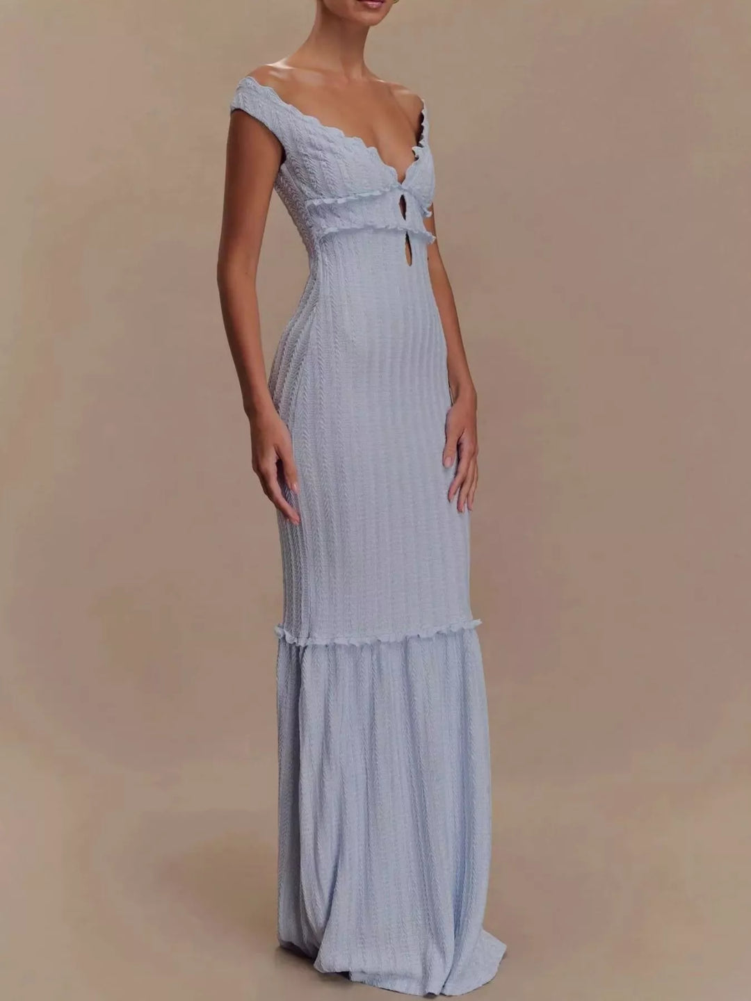 Frill Off-Shoulder Knit Maxi Mermaid Dress