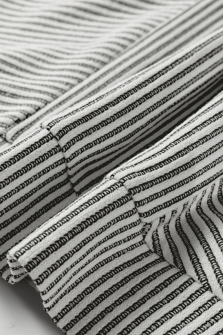 Gray Ribbed Knit Round Neck Long Lantern Sleeve Top