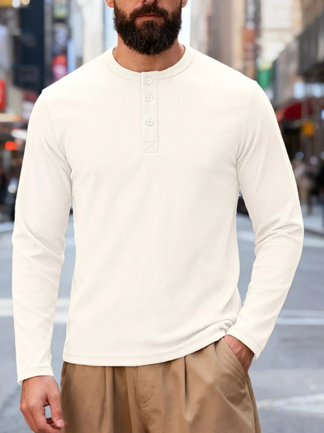 Men's Full Size Casual Henley Long Sleeve T-Shirt Plus Size