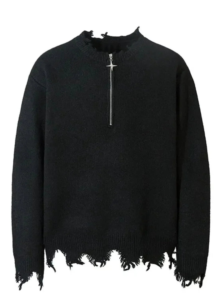 Men's Frayed Hem Quarter Zip Sweater