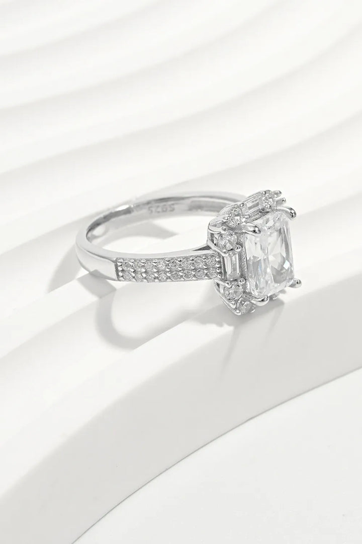925 Sterling Silver Inlaid Zircon Square Ring