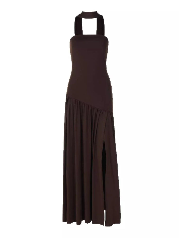 Slit Asymmetrical Two-Tone Tube Maxi Dress