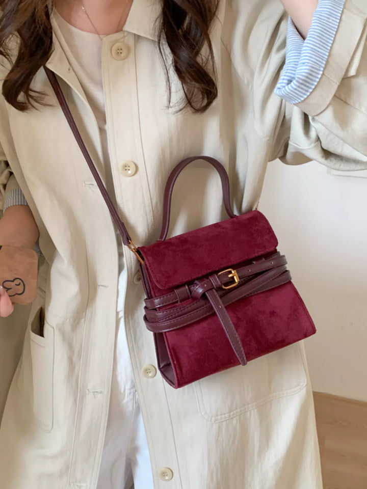 Suede Buckle Decor Crossbody Bag