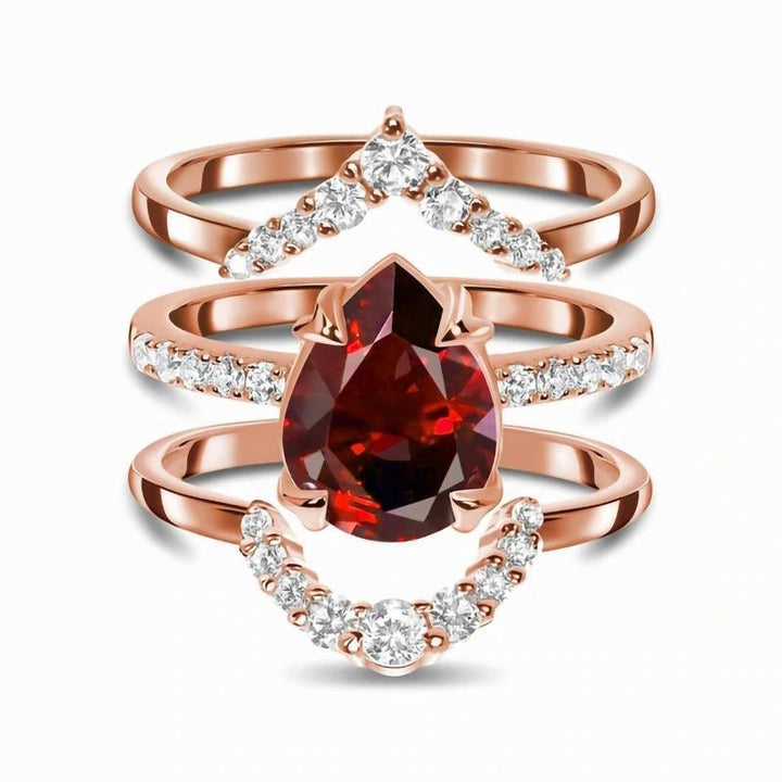 European And American-style Rose Gold Ring With Imitation Garnet