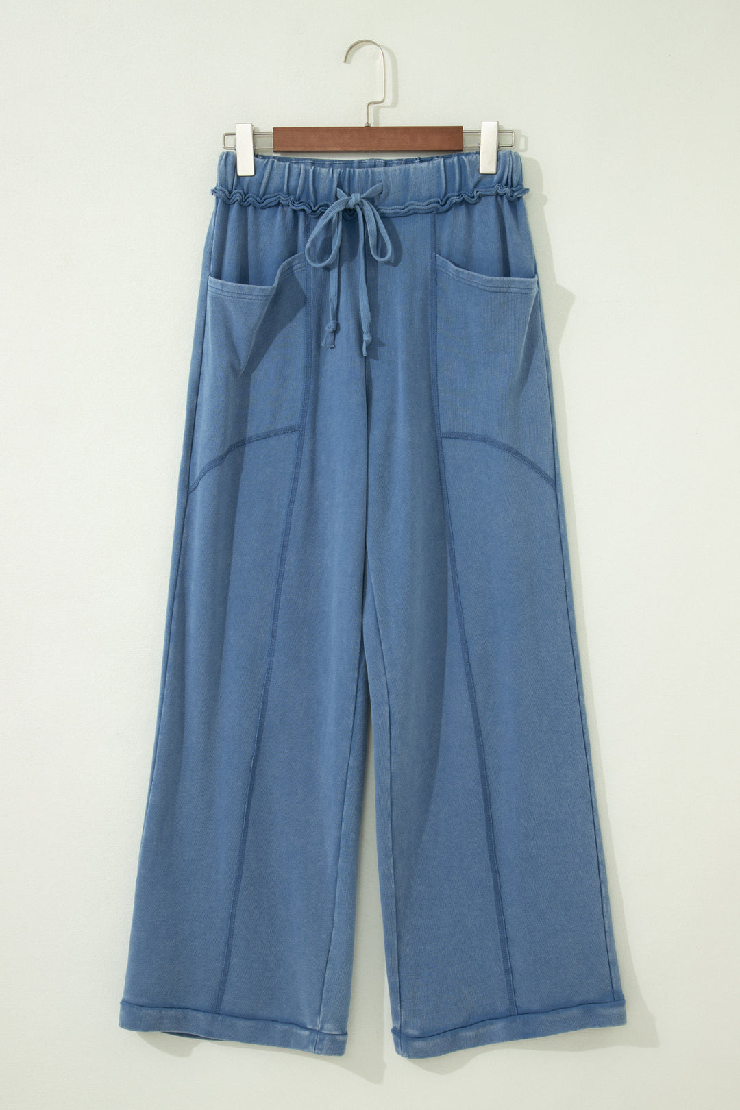 Ashleigh Blue Mineral Wash Drawstring Retro High Waist Wide Leg Western Pants