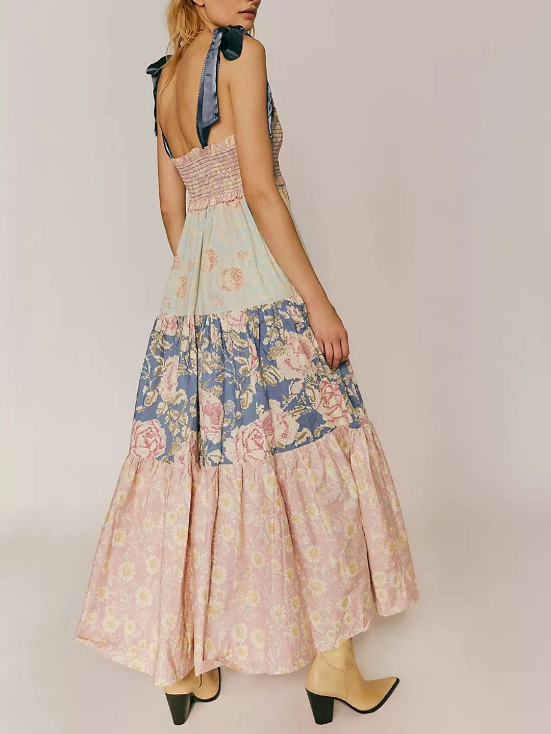 Printed V-Neck Tie Shoulder Cami Dress