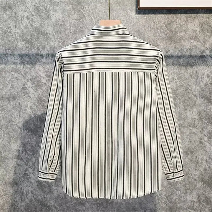 Men's Plus Size Striped Long Sleeve Button-Down Shirt