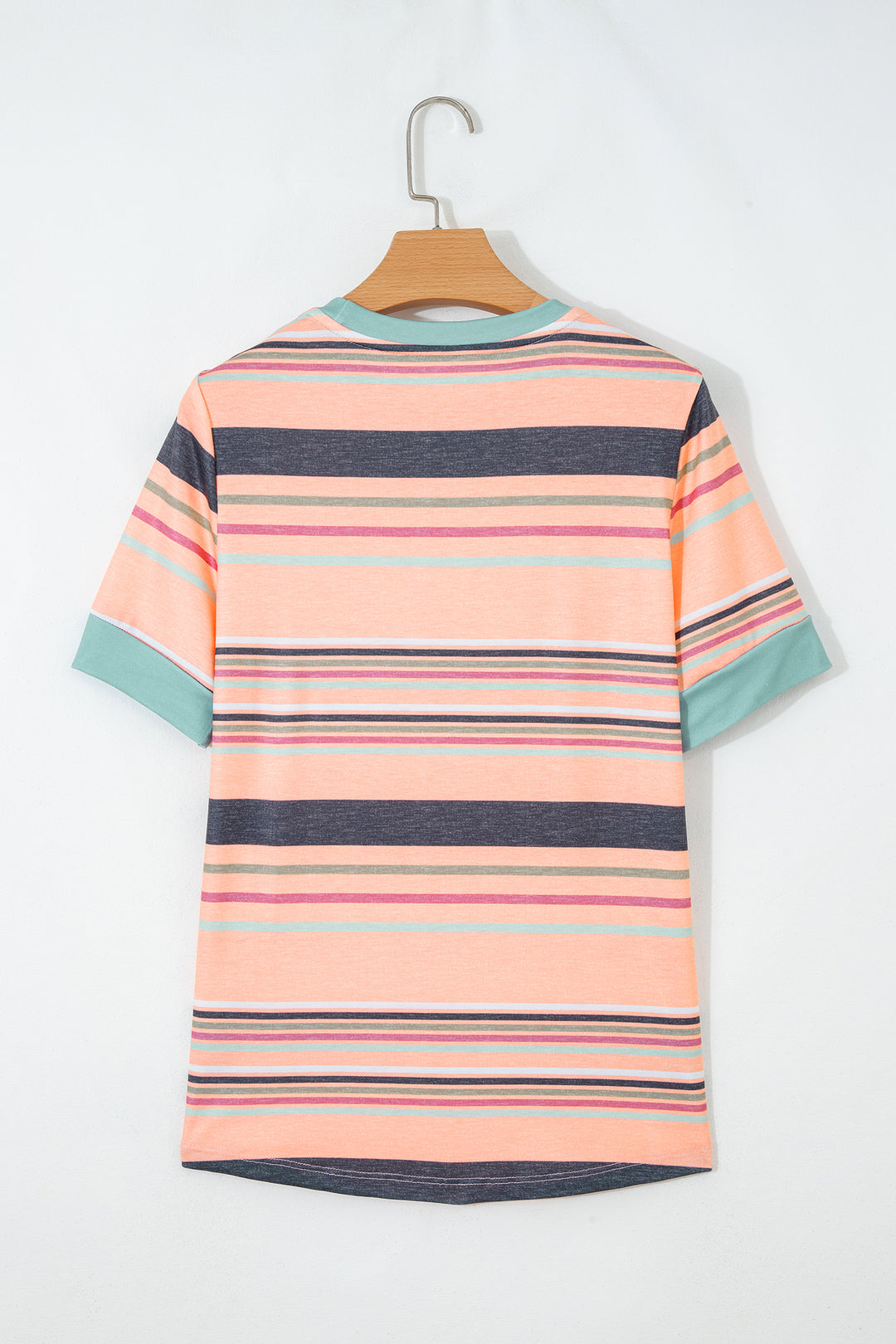 Pink Multicolor Stripes Crew Neck T Shirt