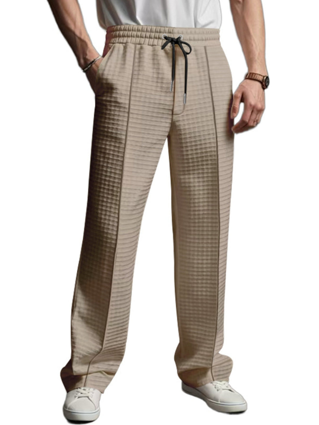 Men's Full Size Textured Drawstring Casual Pants Plus Size