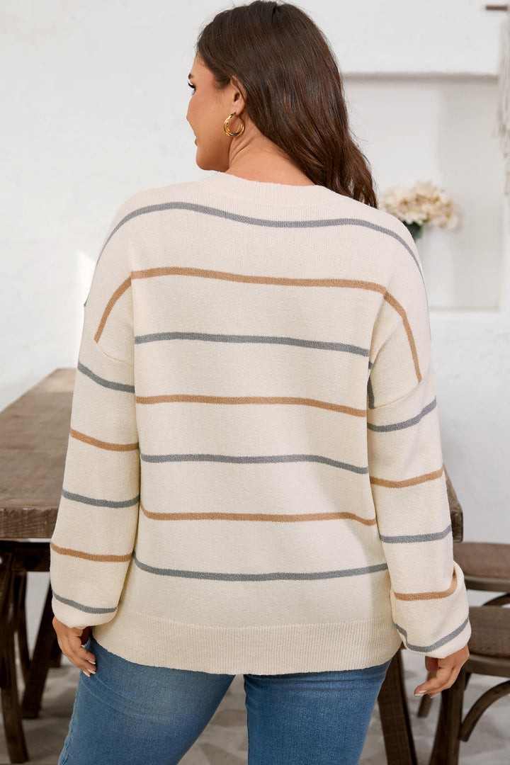 Multicolour Striped Drop Shoulder Plus Sweater