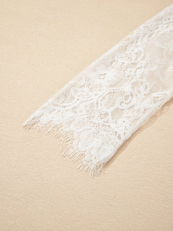Lace Sleeve Patchwork Faux Two-piece Fuzzy Sweater