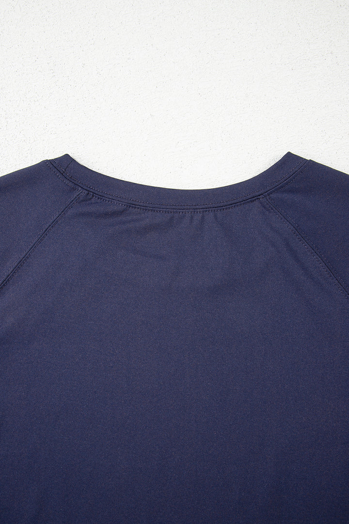 Navy Blue Raw Hem Loose Tee and Wide Leg Pants Set