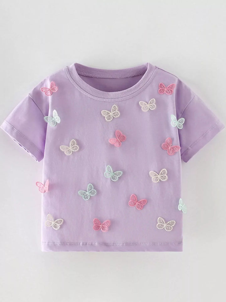Children's Butterfly Applique Crew Neck T-Shirt