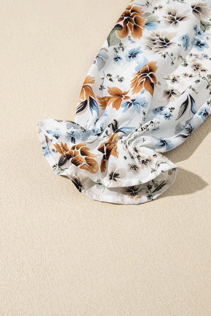 Floral Print Flounce Sleeve Midi Dress