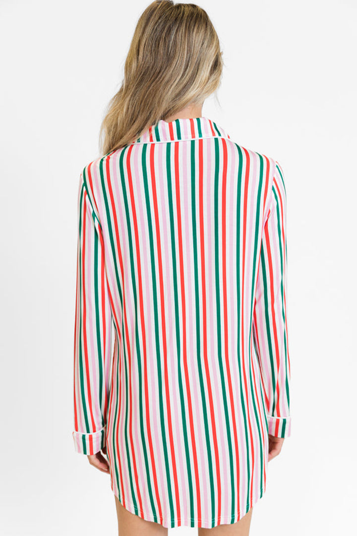 Pink Stripe Christmas Long Sleeve Shirt Style Lounge Dress