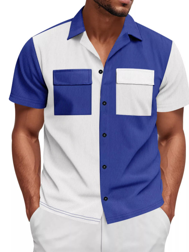 Men's Full Size Two-Tone Textured Short Sleeve Shirt Plus Size
