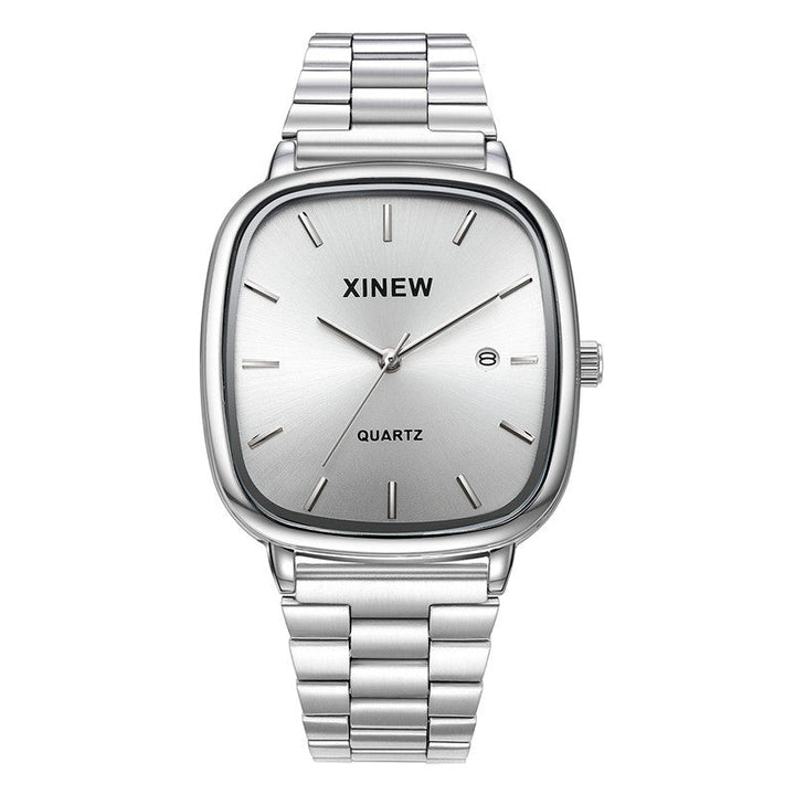 Fashionable Stainless Steel Strap Minimalist Calendar Quartz Watch