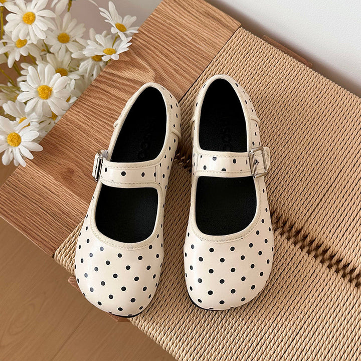Black Round Toe Retro Polka Dot Shallow Mouth Flat Sole Single Shoe Women's Summer 2026 New Style Hundred Matching Skirt Mary Jane Shoes
