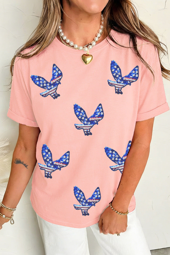 Pink Patriotic Sequin Eagle Graphic Tee