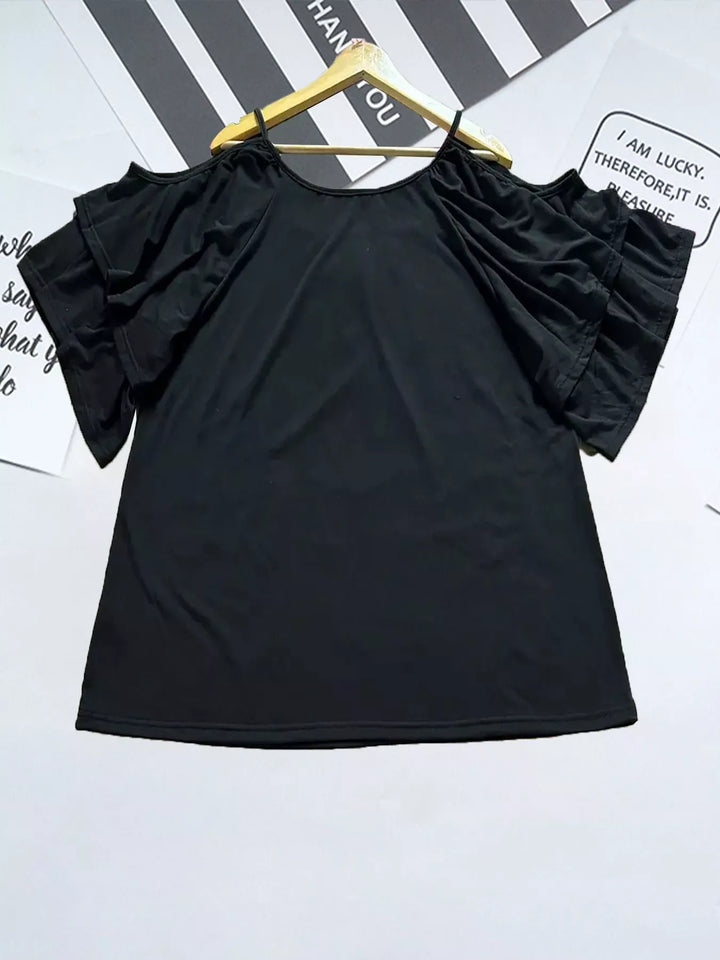 Cold Shoulder Ruffle Sleeve T-Shirt