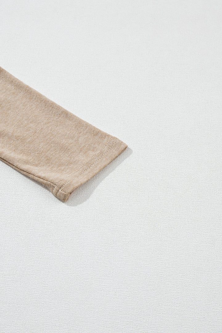 Pale Khaki Solid Ruched Raglan Sleeve Knit Top