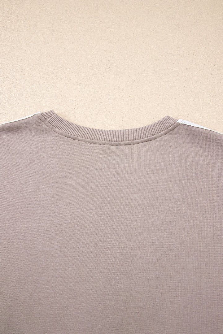 Gray Morn Varsity Striped Detail Crewneck Pullover Elastic Sweatpants 2pcs Outfit