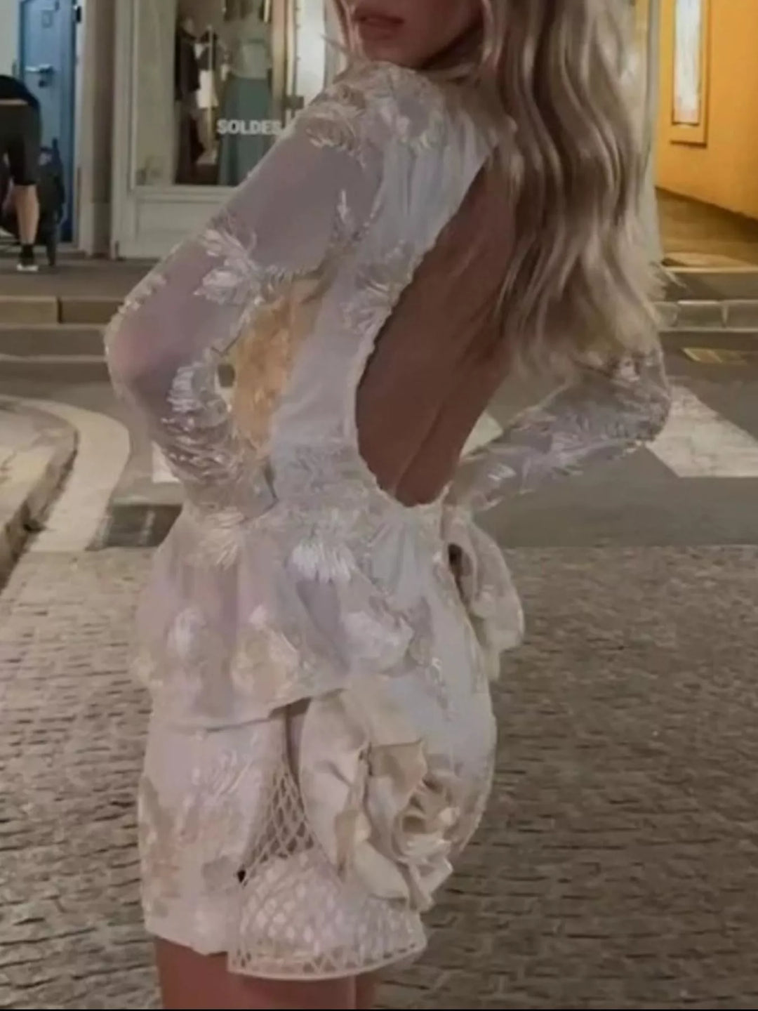 Backless Floral Flounce Sleeve Dress