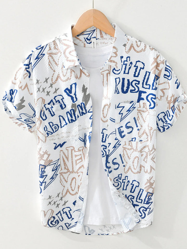 Men's Plus Size Printed Button Up Short Sleeve Shirt