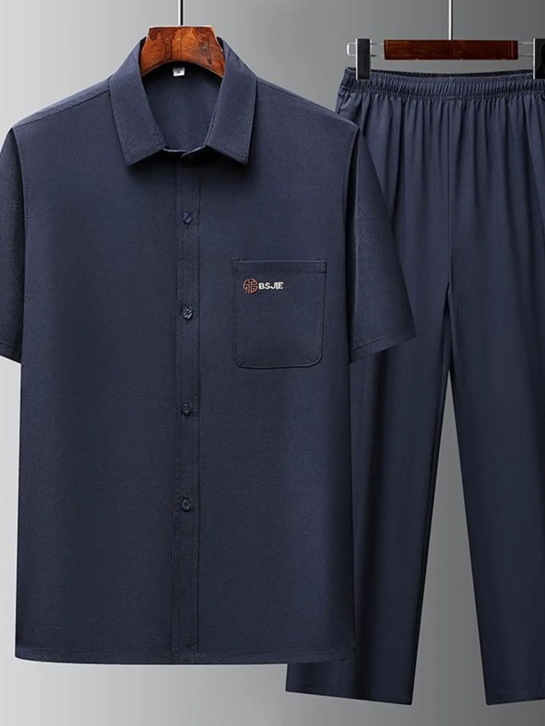 Men's Full Size Button Up Short Sleeve Top and Pants Set Plus Size