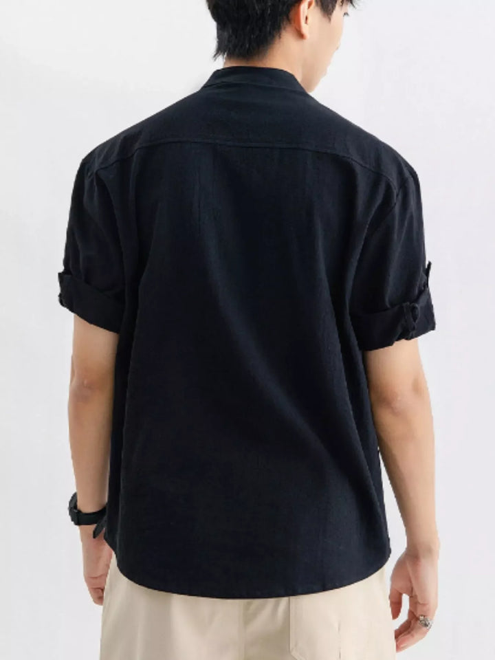 Men's Plus Size Casual Button Up Roll Up Sleeve Shirt