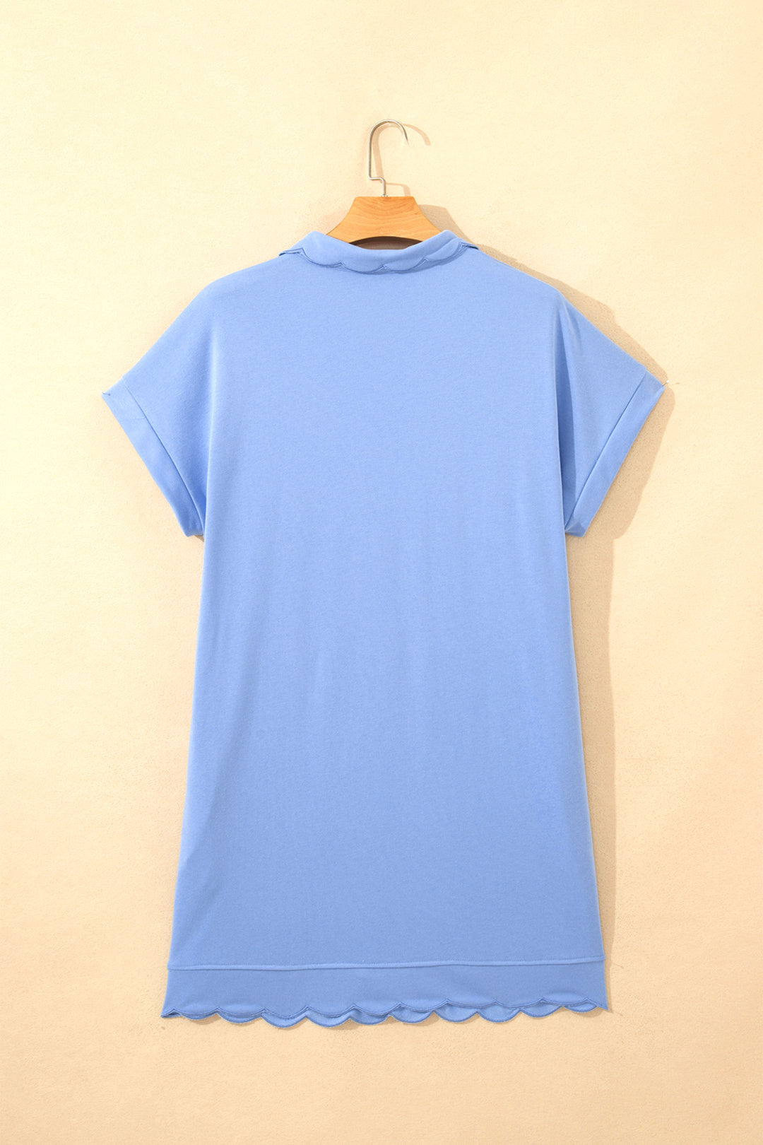 Beau Blue Plus Size Solid Scalloped Hem Button Neck Pullover Mini Dress