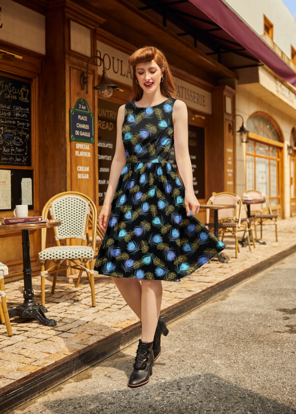 Peacock Feathers Vintage Dress