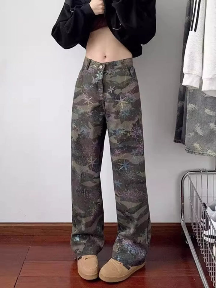 Men's Full Size Camouflage Wide Leg Jeans Plus Size
