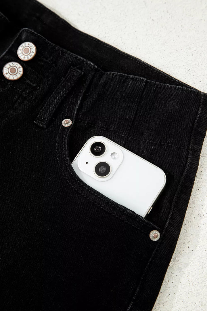 2-Button High Waist Flared Bottom Jeans