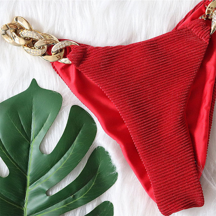 Halter Retro Bikinis Triangle Swimsuit Women Diamond Chain Bathing Suits Conjunto Biquinis Feminino Trajes De BañO Mujer