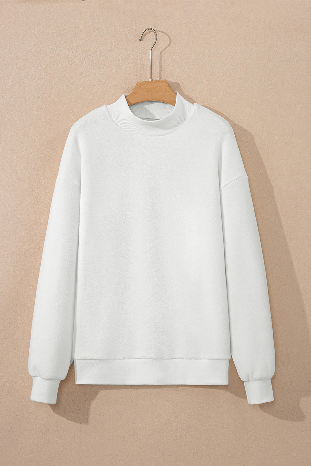 White Oversize Drop Shoulder Reversible Mock Neck Sweatshirt