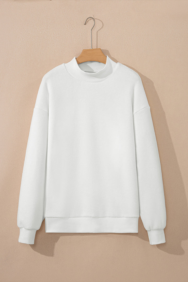 White Oversize Drop Shoulder Reversible Mock Neck Sweatshirt