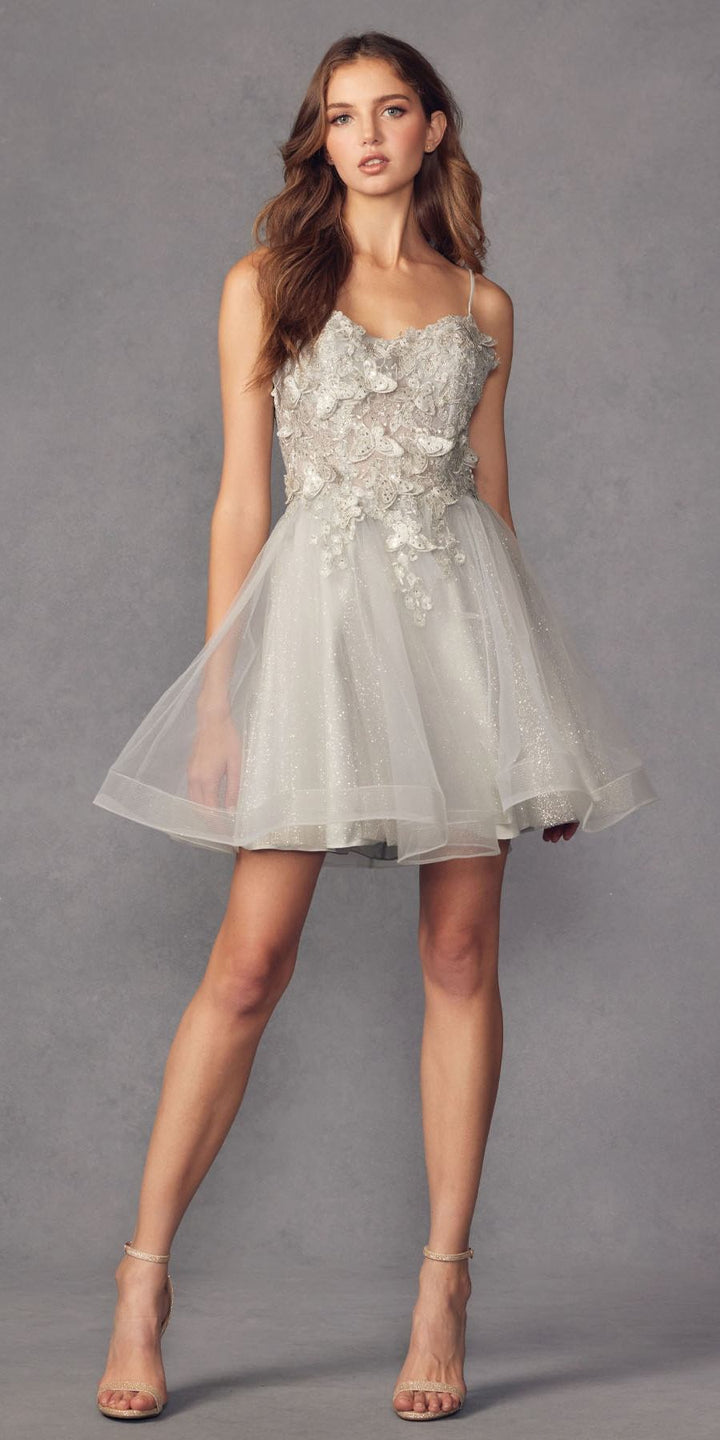 Juliet 902 Short A-Line 3D Butterfly Applique Layered Tulle Gown