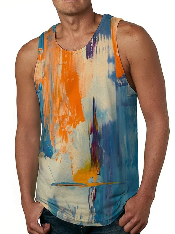 Men's Full Size Printed Round Neck Tank Top Plus Size