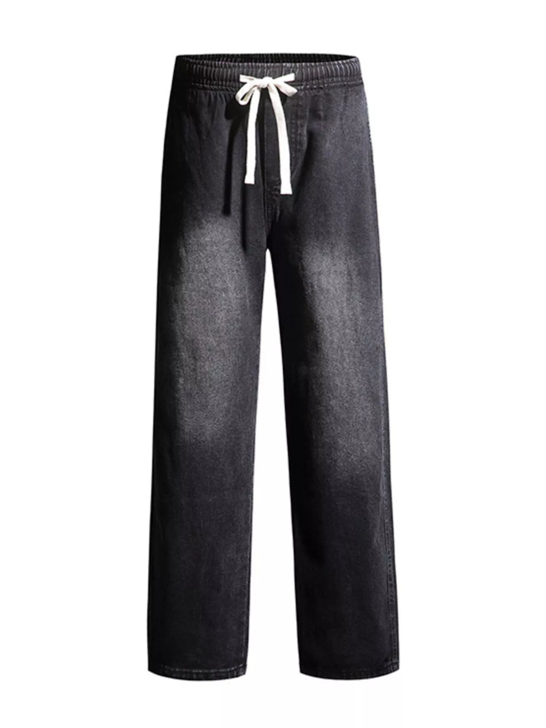 Men's Full Size Washed Wide Leg Drawstring Jeans Plus Size
