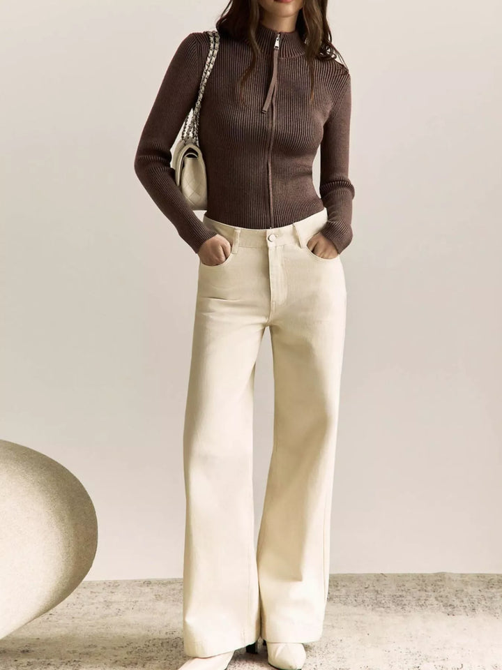 Ribbed Knit Zip-Up Cardigan