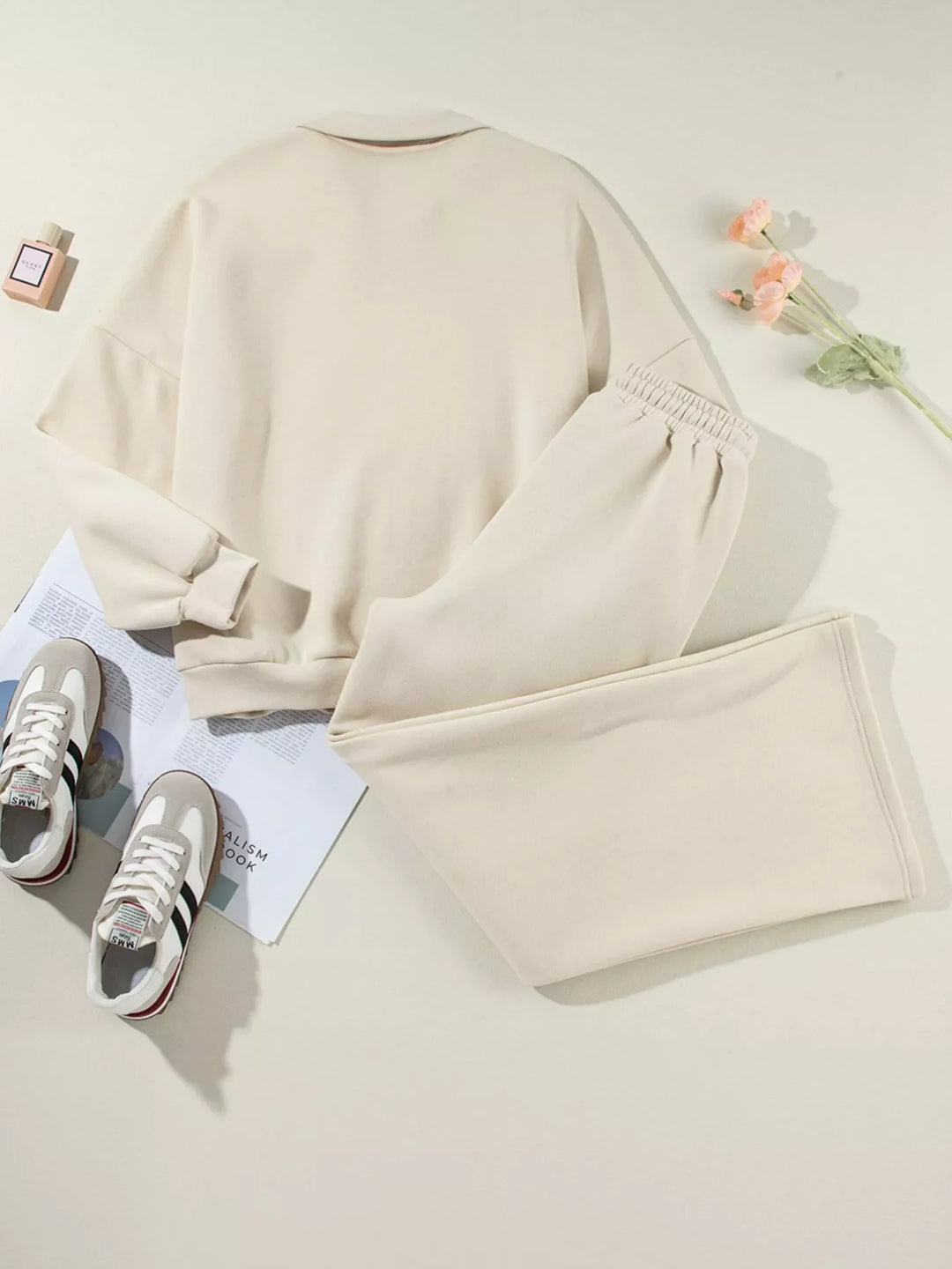 Drop Shoulder Zip Up Jacket and Drawstring Pants Active 2pcs Set