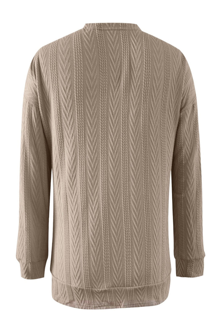 Full Size Textured Open Front Long Sleeve Cardigan