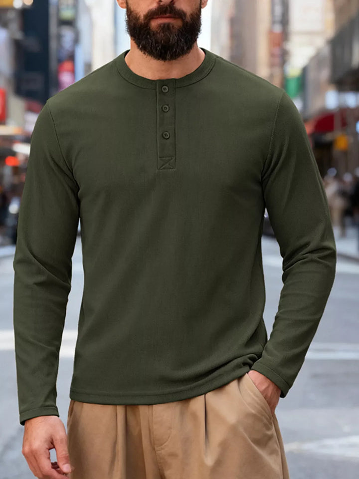 Men's Full Size Casual Henley Long Sleeve T-Shirt Plus Size