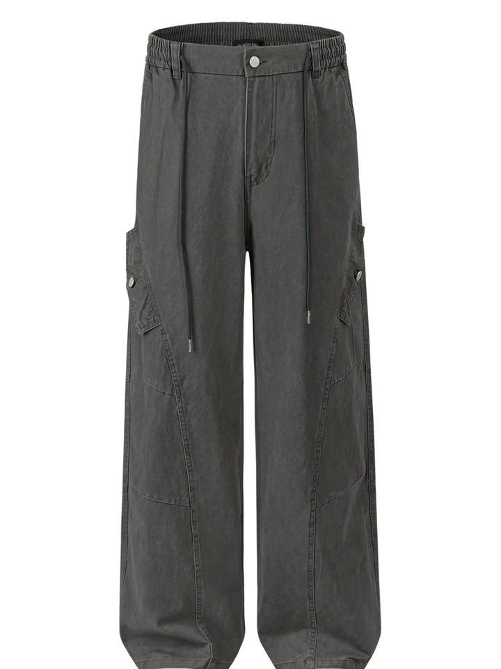 Men's Casual Wide Leg Cargo Pants with Elastic Waistband