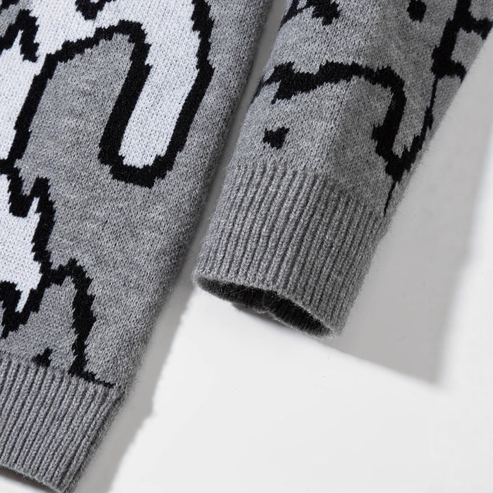 Mens Cute And Quirky Cat-print Knit Sweater
